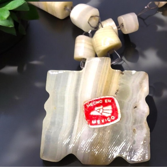 Mexican Agate Butterfly Silver Tone Bead Beaded Necklace Mexico - Picture 3 of 6